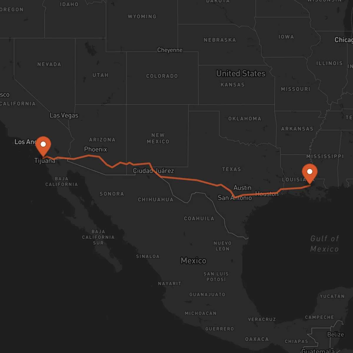 Ruta Baton Rouge - San Diego