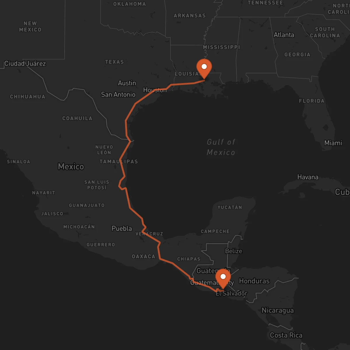 Ruta Baton Rouge - Santa Ana