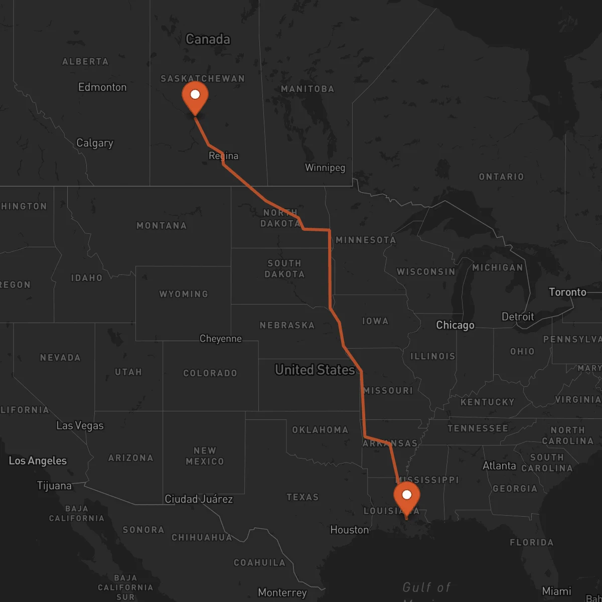Ruta Saskatoon - Baton-Rouge