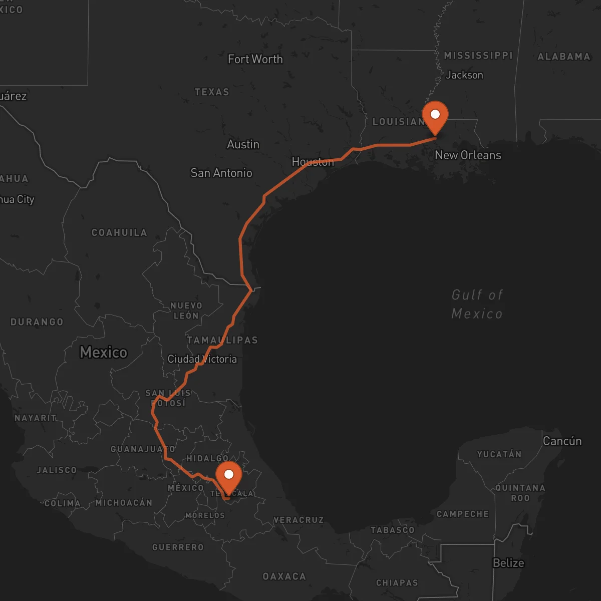 Ruta Baton Rouge - Tlaxcala de Xicohténcatl