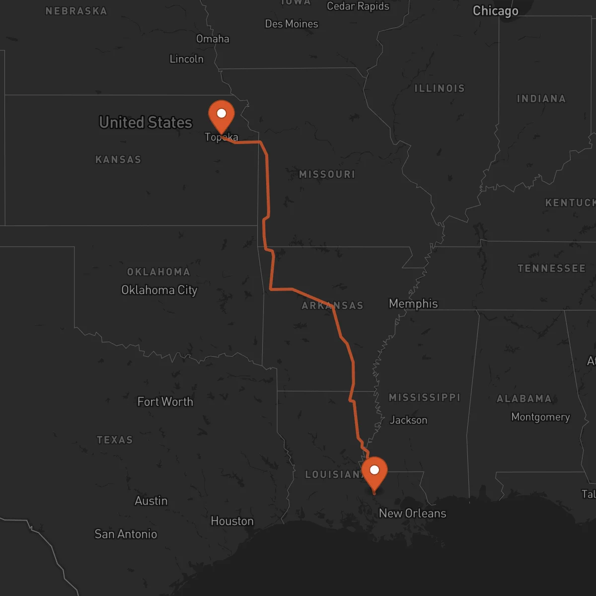 Ruta Topeka - Baton Rouge