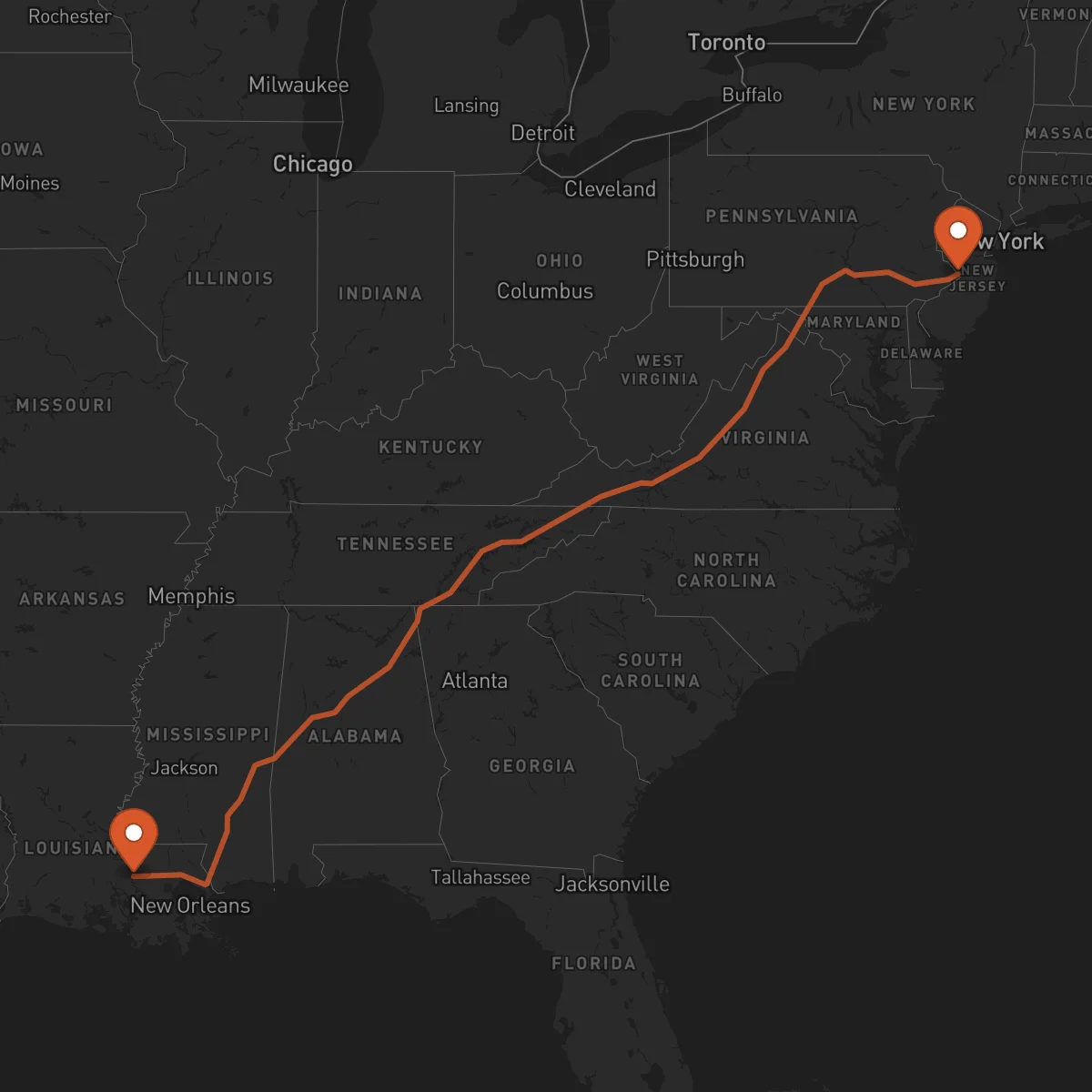 Ruta Trenton - Baton-Rouge