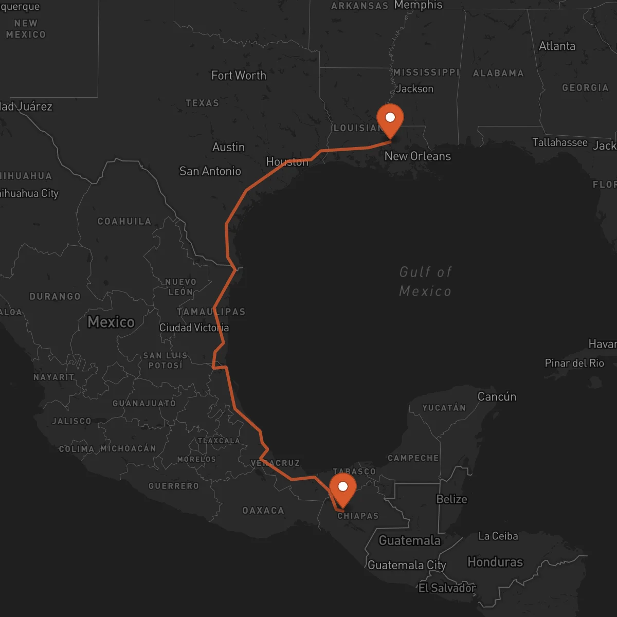 Ruta Tuxtla Gutiérrez - Baton-Rouge
