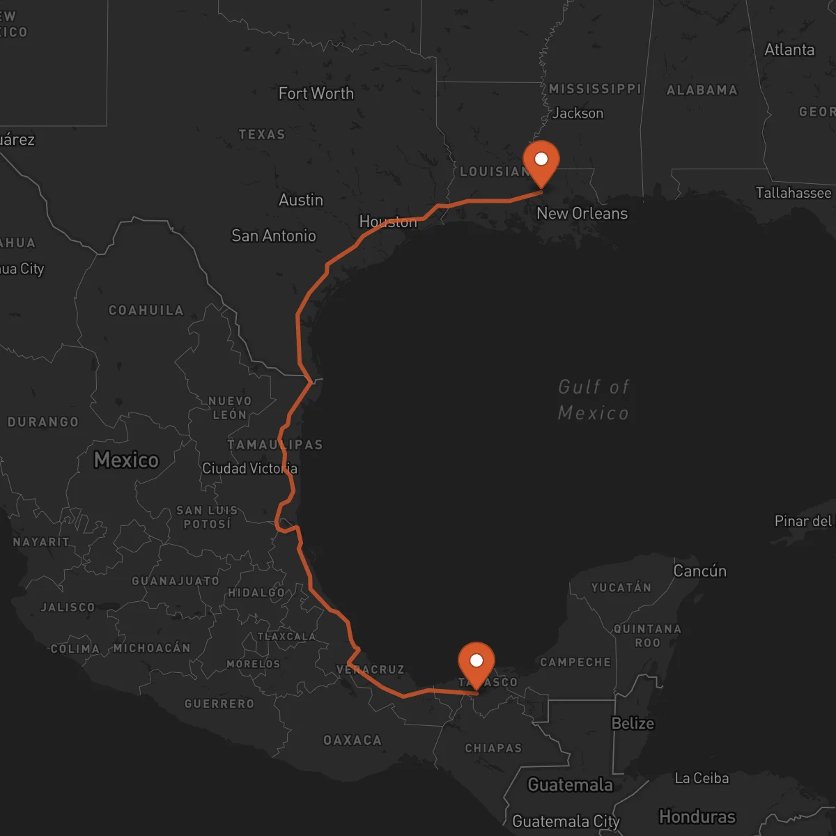 Ruta Baton-Rouge - Villahermosa