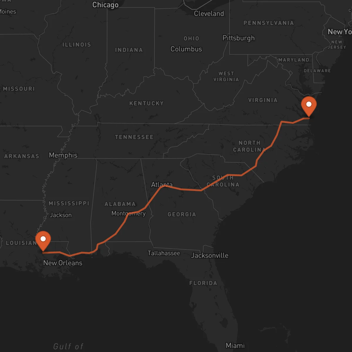 Ruta Virginia Beach - Baton Rouge