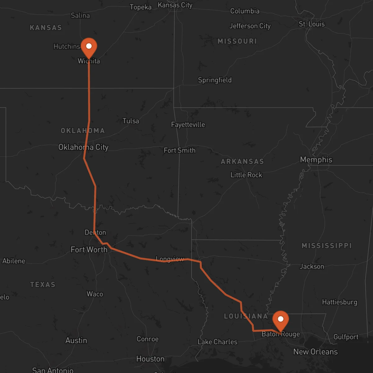Ruta Baton Rouge - Wichita