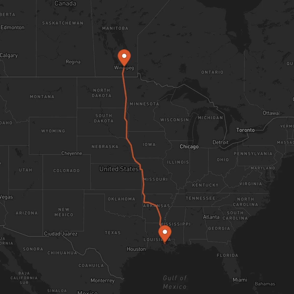 Ruta Winnipeg - Baton Rouge