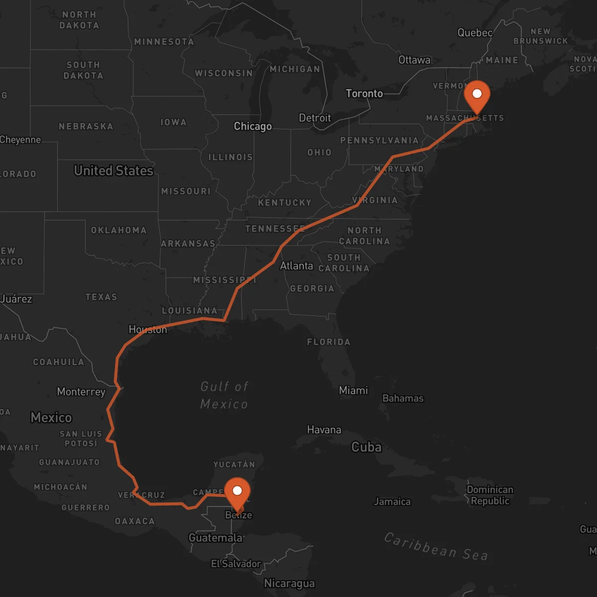 Ruta Boston - Belmopán