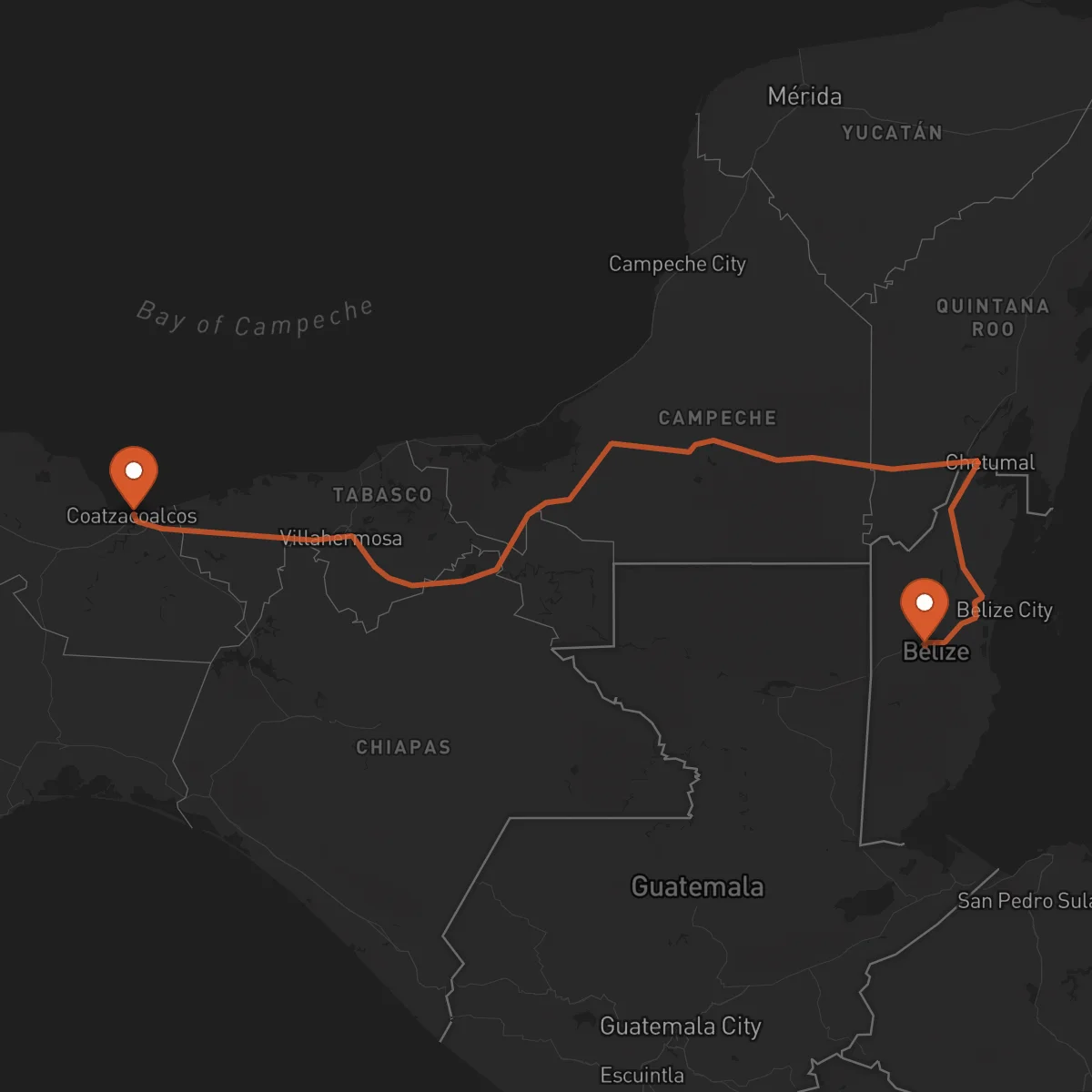 Ruta Belmopan - Coatzacoalcos