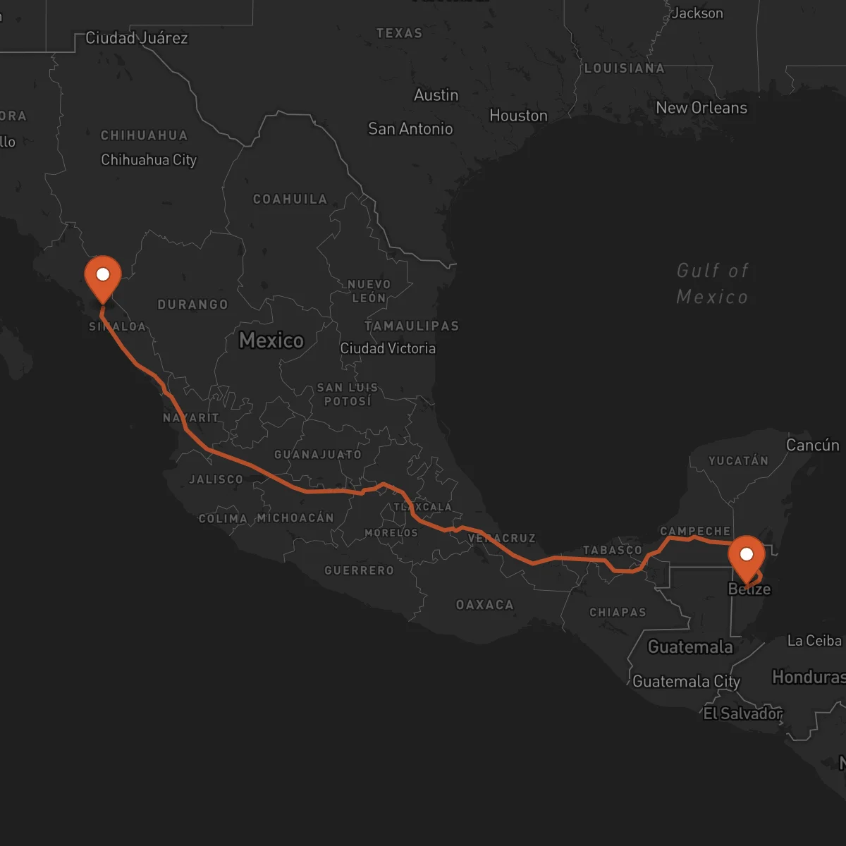Ruta Belmopán - Culiacán Rosales