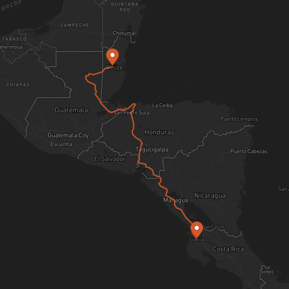 Ruta Belmopán - Liberia