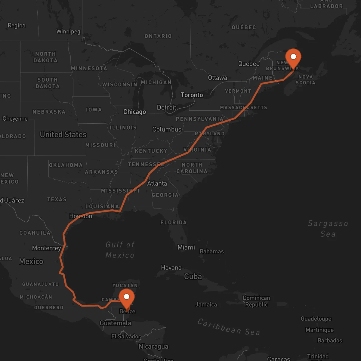 Ruta Moncton - Belmopan