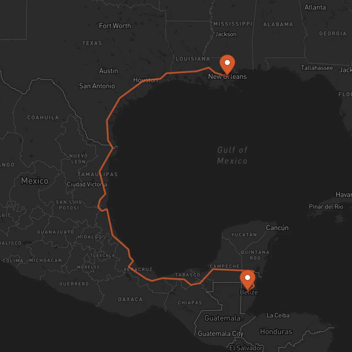 Ruta New Orleans - Belmopán