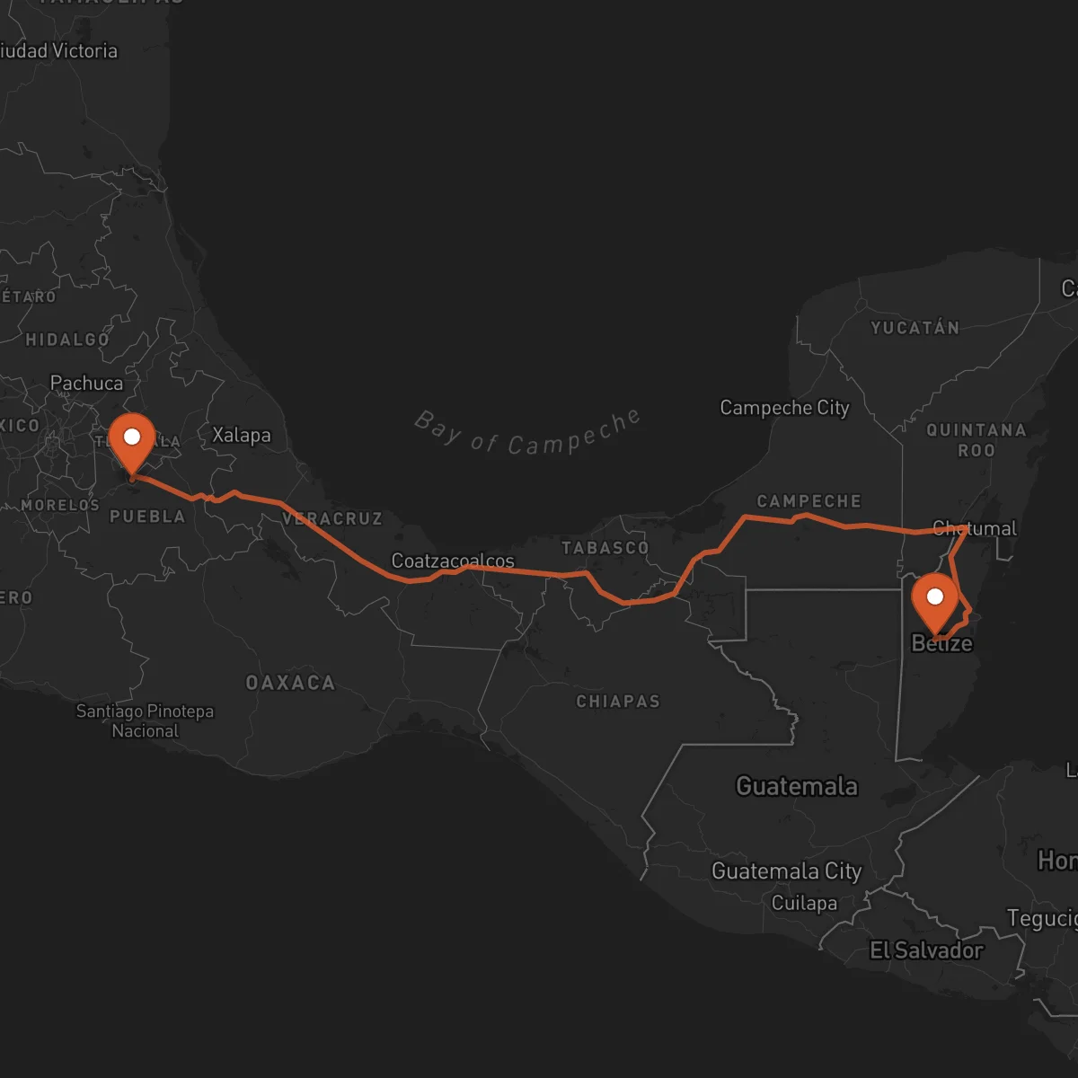 Ruta Belmopán - Puebla de Zaragoza
