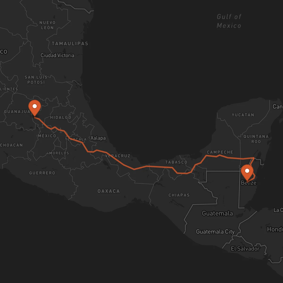 Ruta Belmopan - Santiago de Querétaro