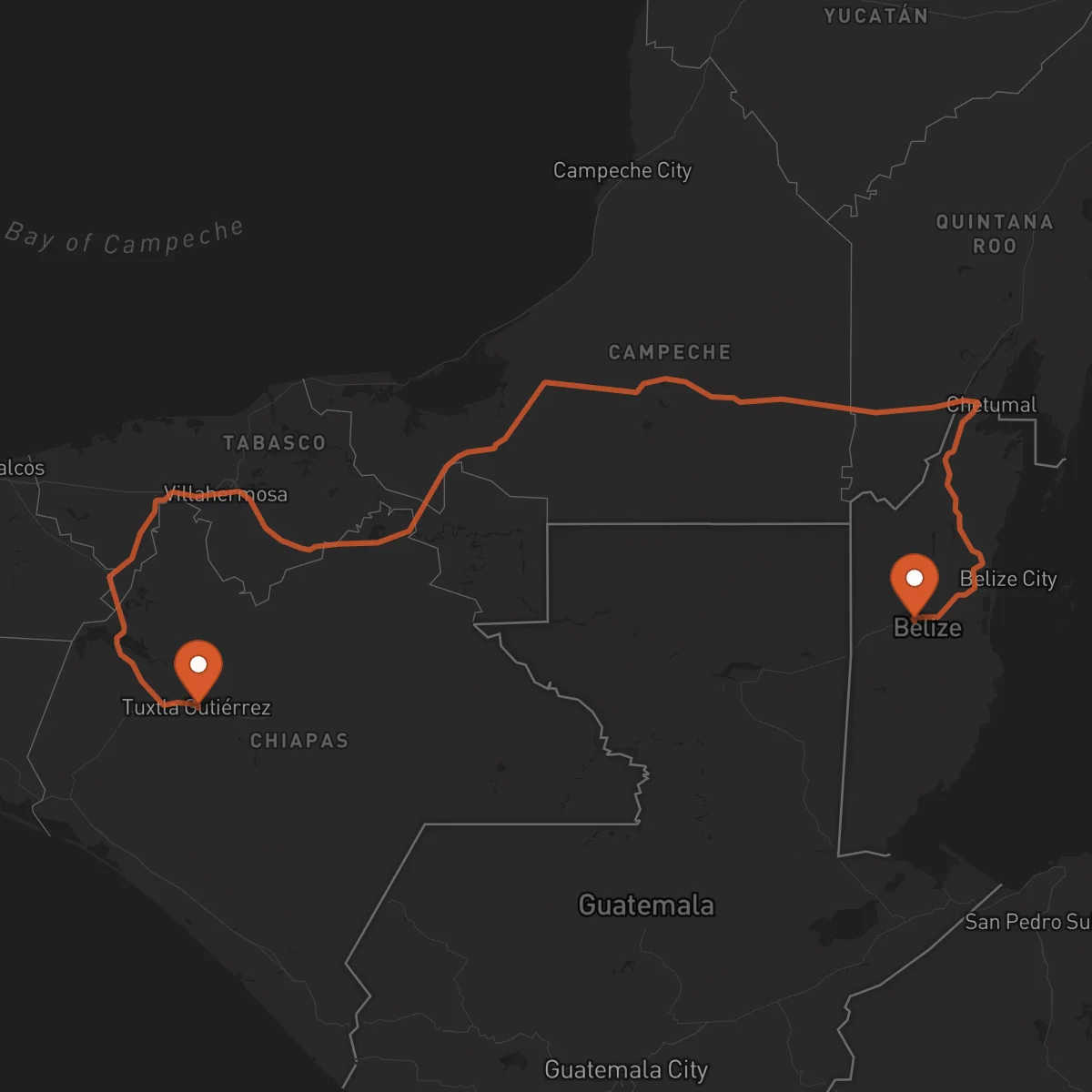 Ruta Belmopán - Tuxtla Gutiérrez