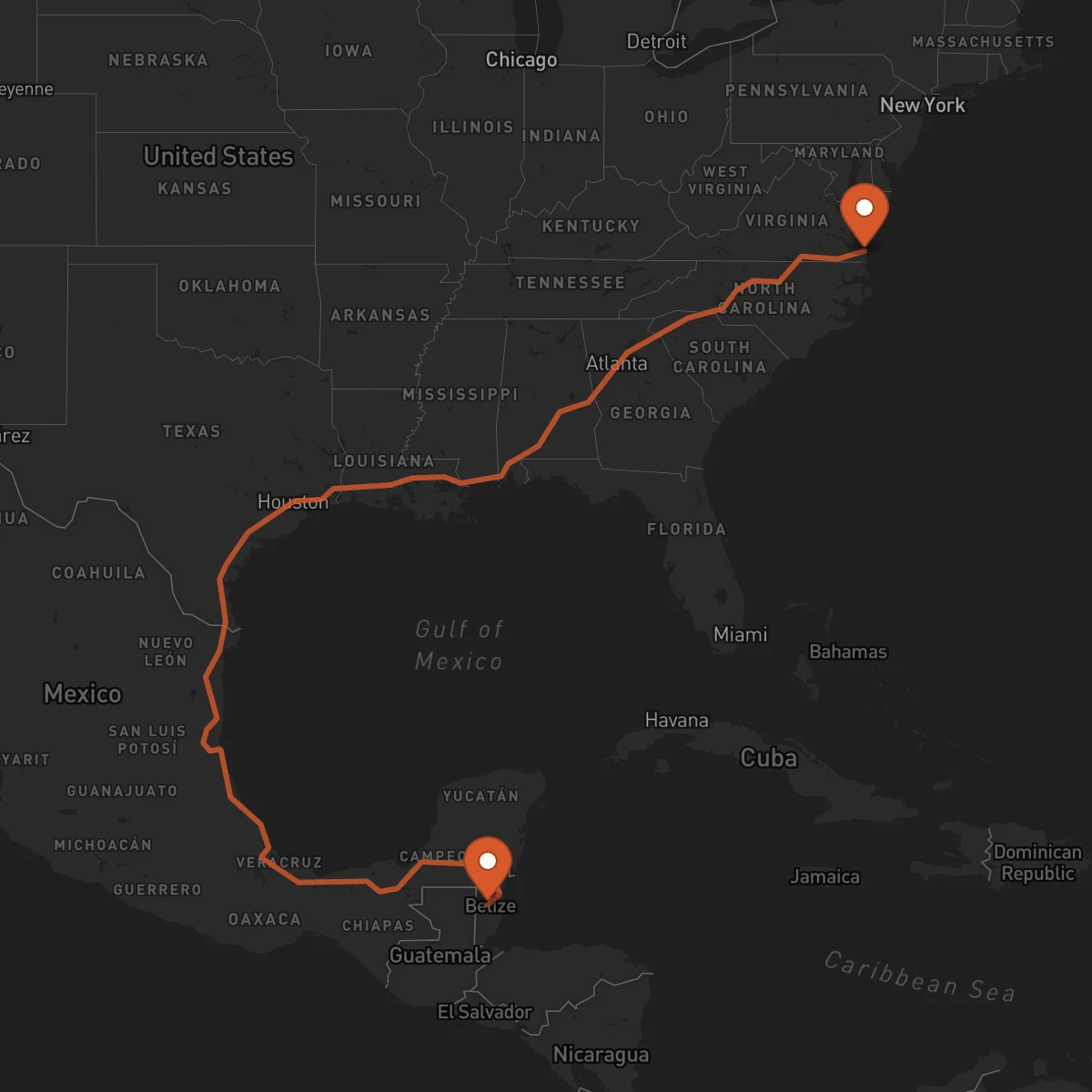 Ruta Belmopán - Virginia Beach