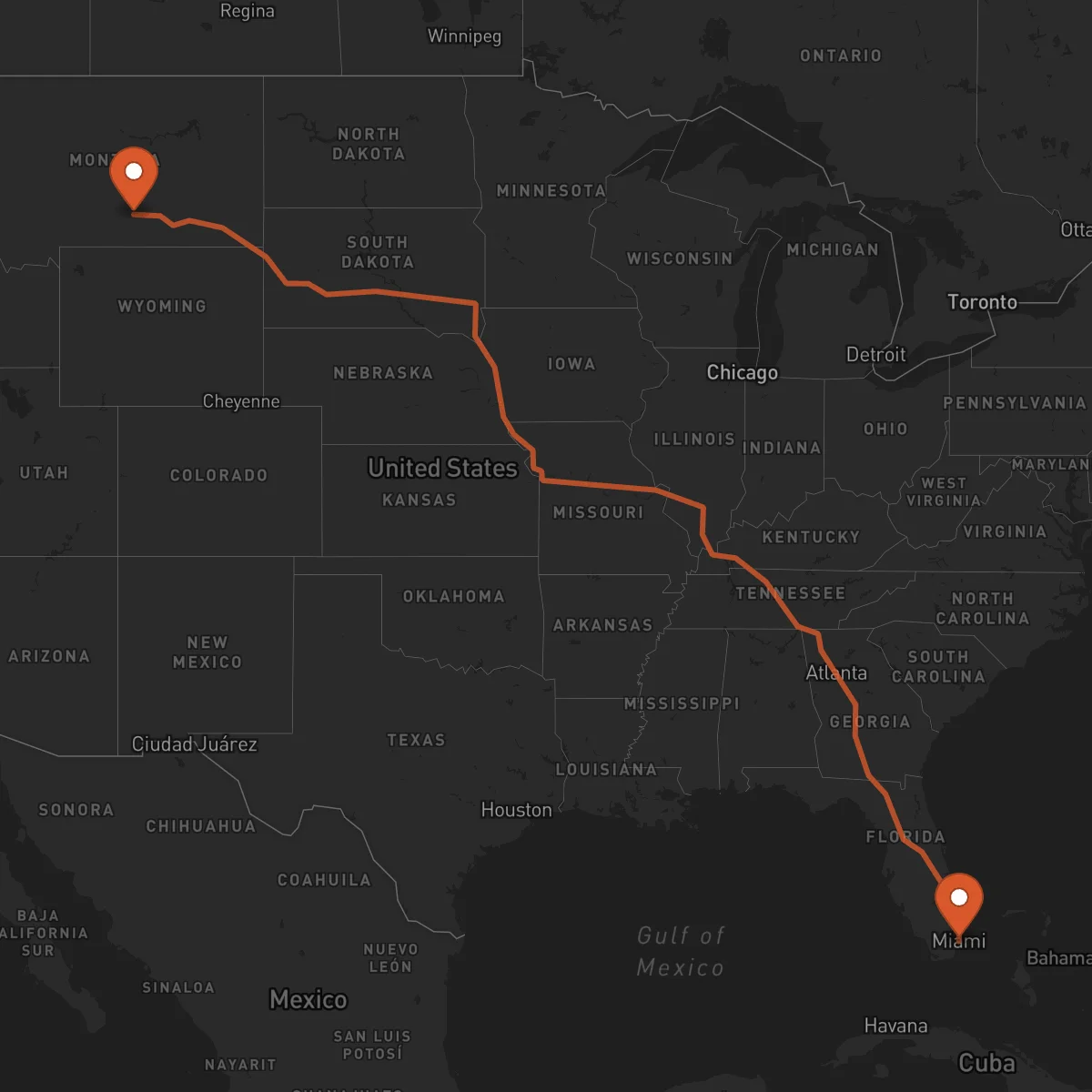 Ruta Miami - Billings