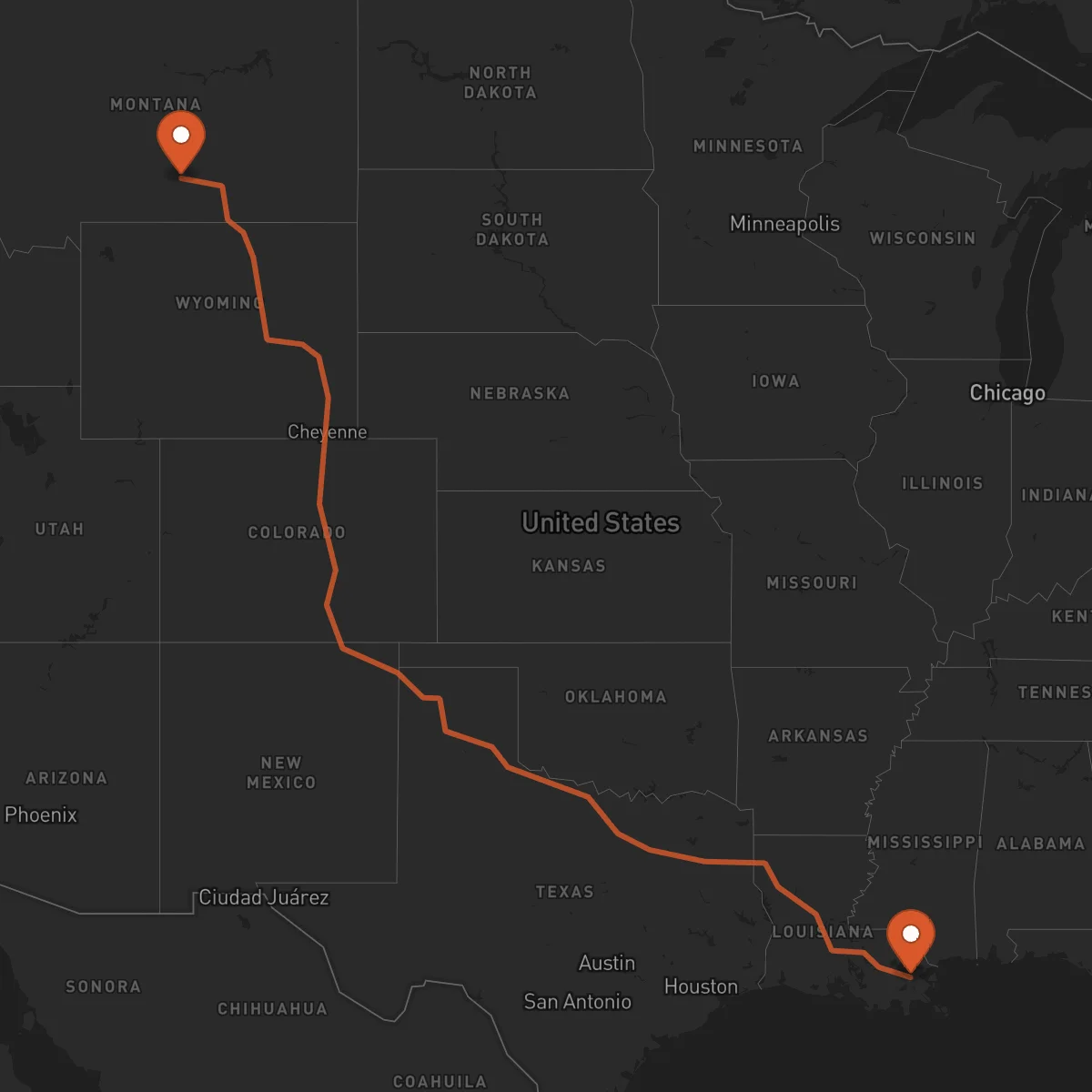Ruta New Orleans - Billings