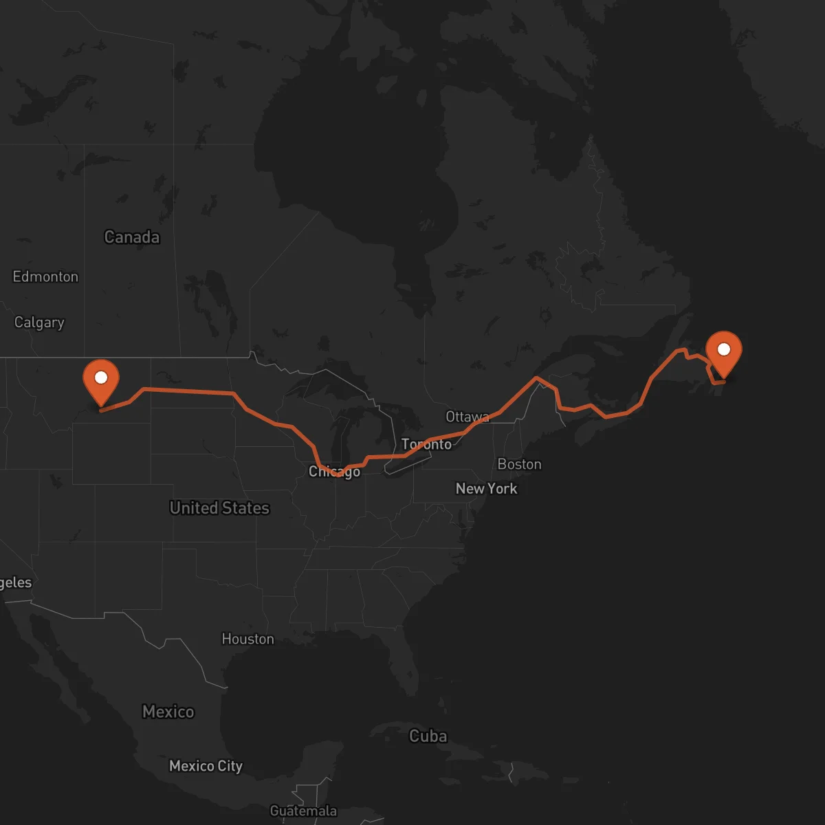 Ruta San Juan de Terranova (St. John's) - Billings