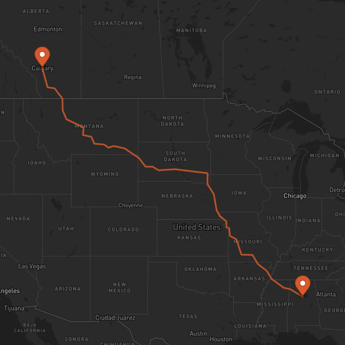 Ruta Calgary - Birmingham
