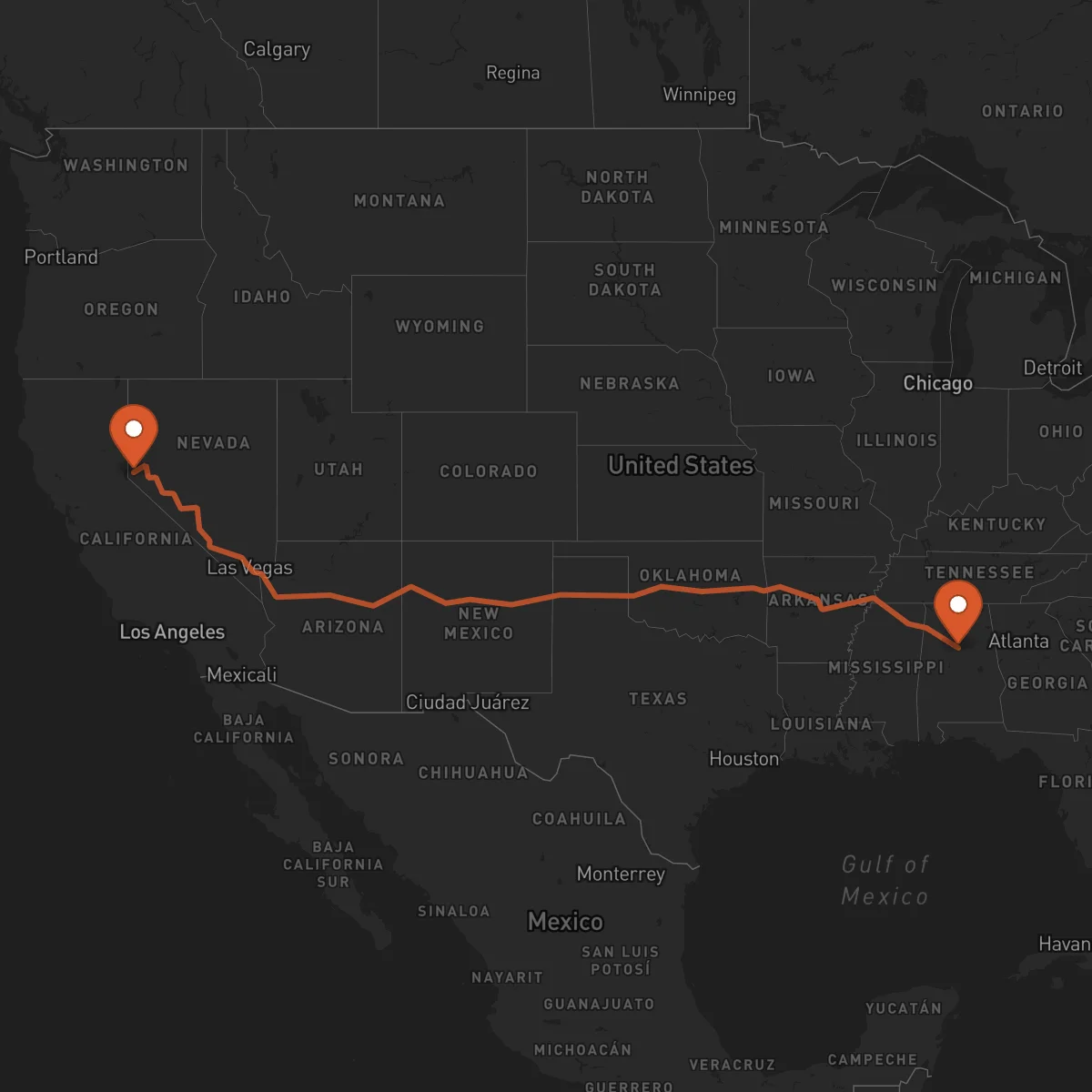 Ruta Carson City - Birmingham