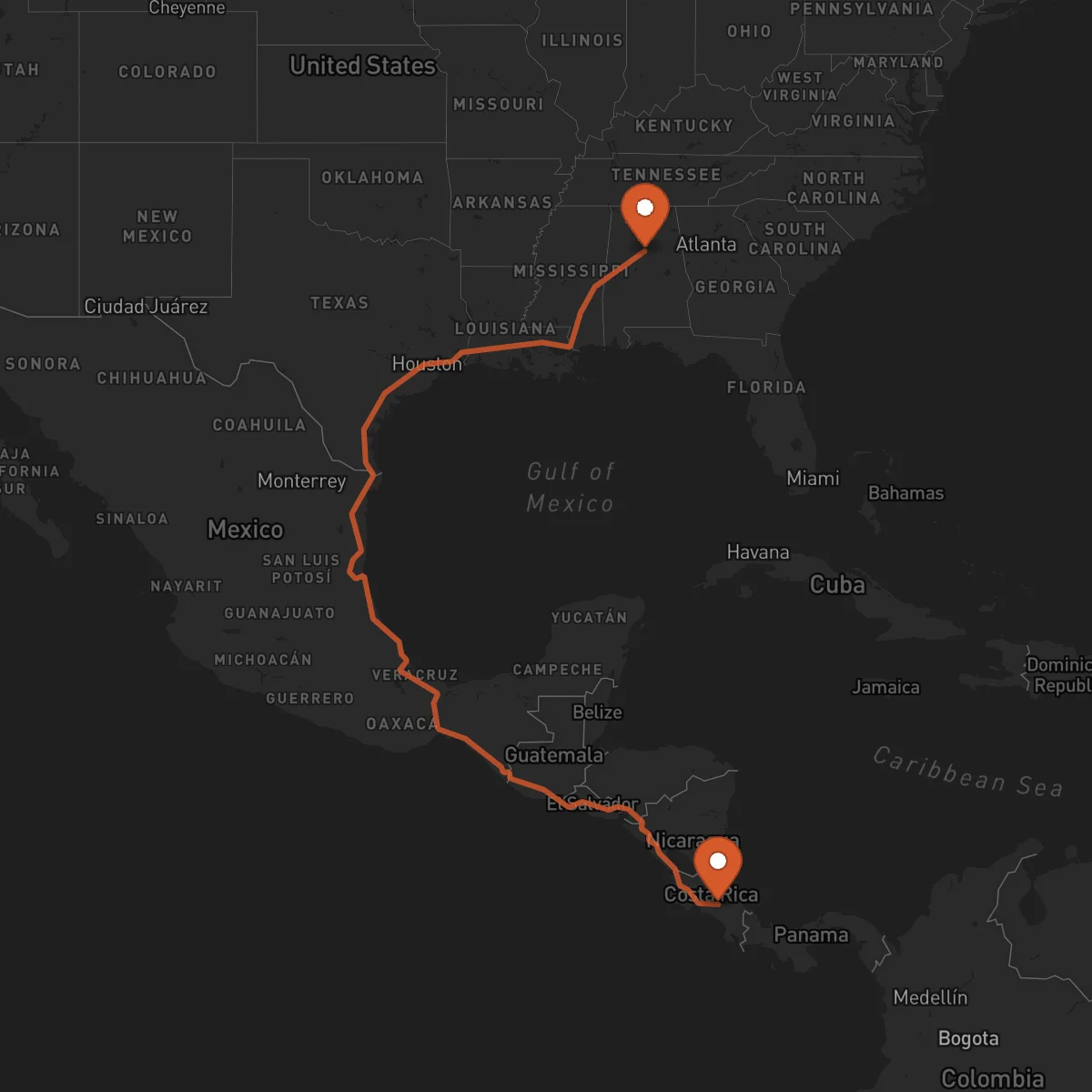 Ruta Cartago - Birmingham
