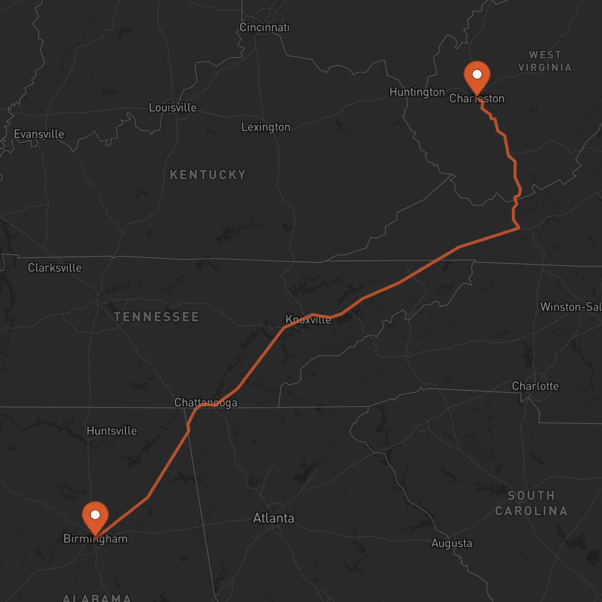 Ruta Birmingham - Charleston