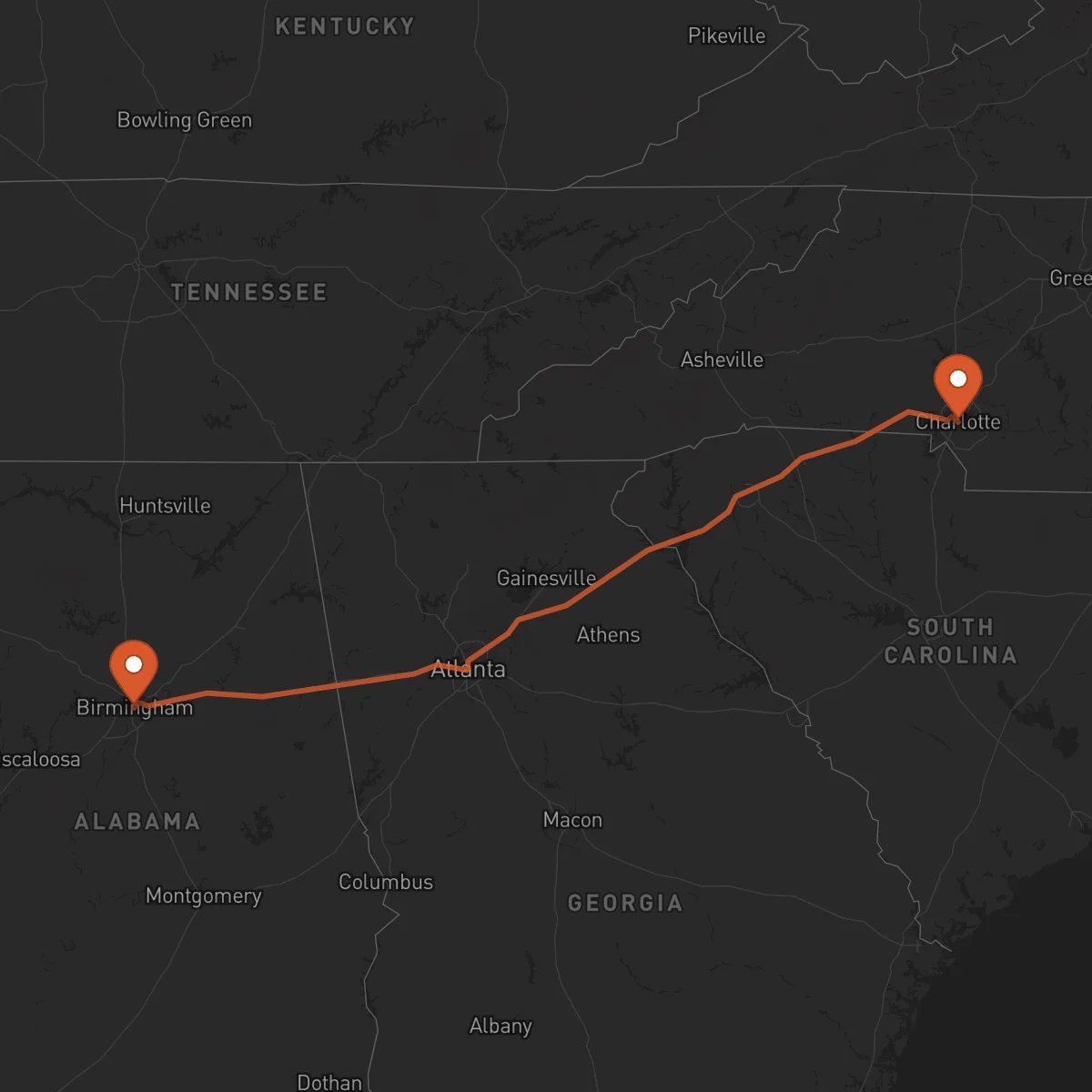 Ruta Charlotte - Birmingham