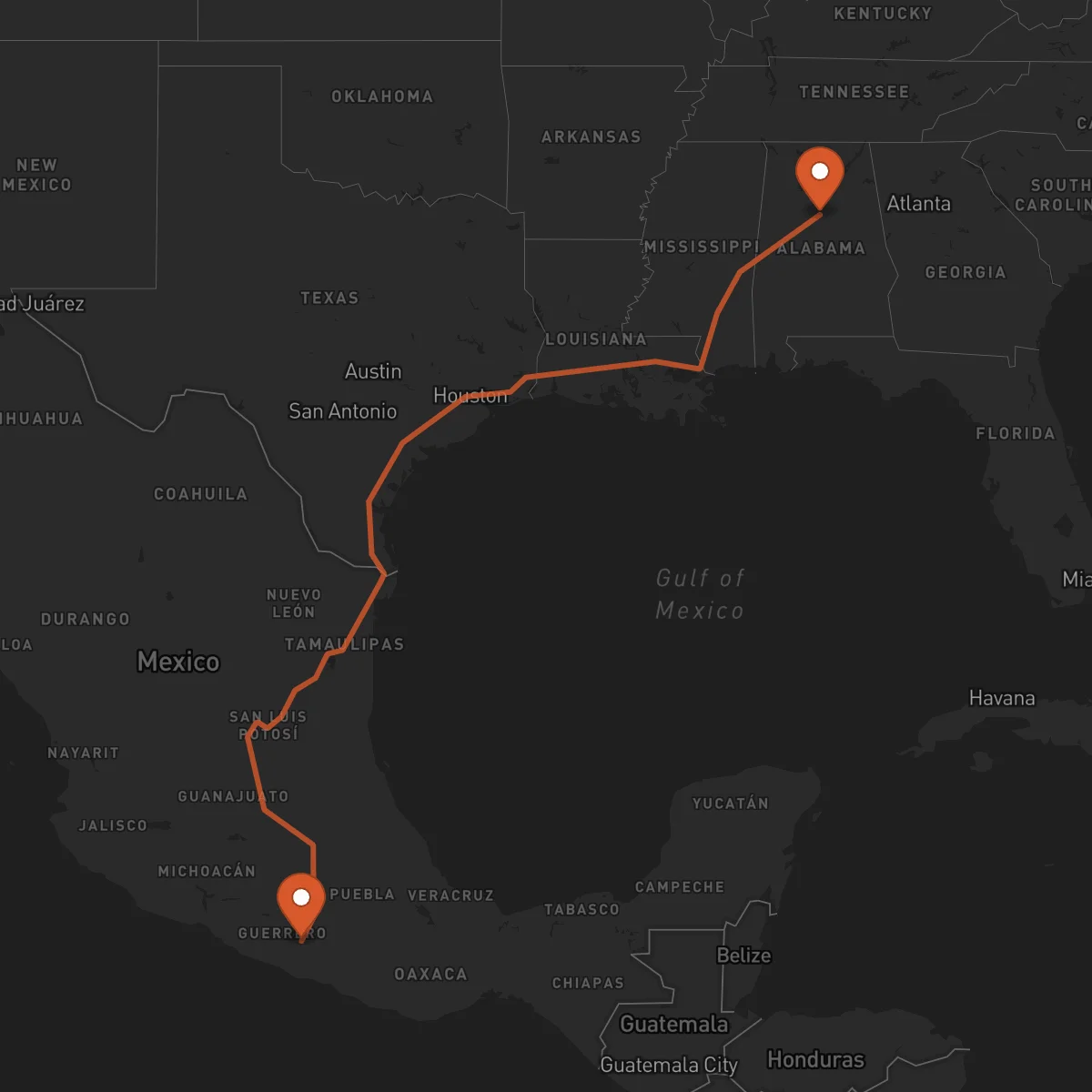 Ruta Chilpancingo de los Bravo - Birmingham
