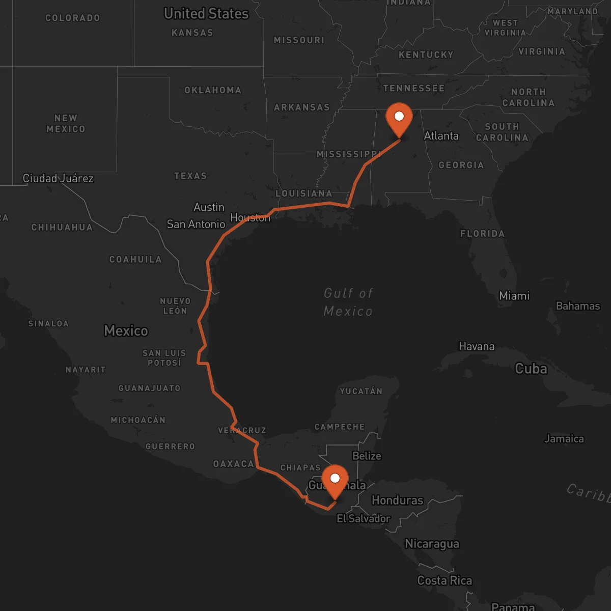 Ruta Ciudad de Guatemala - Birmingham