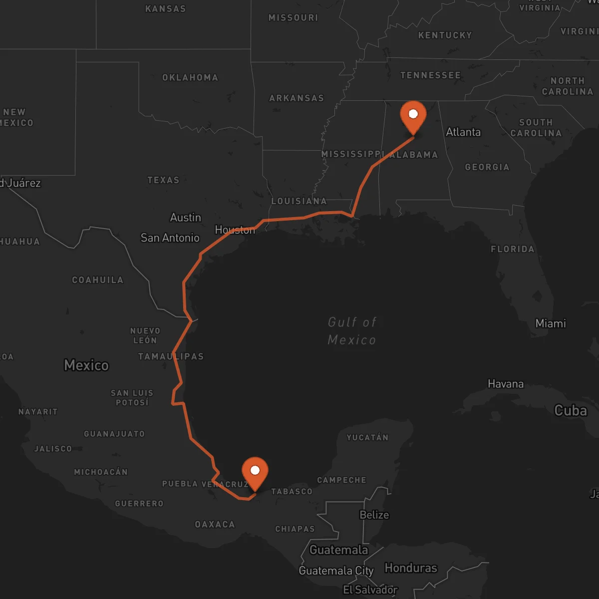 Ruta Birmingham - Coatzacoalcos
