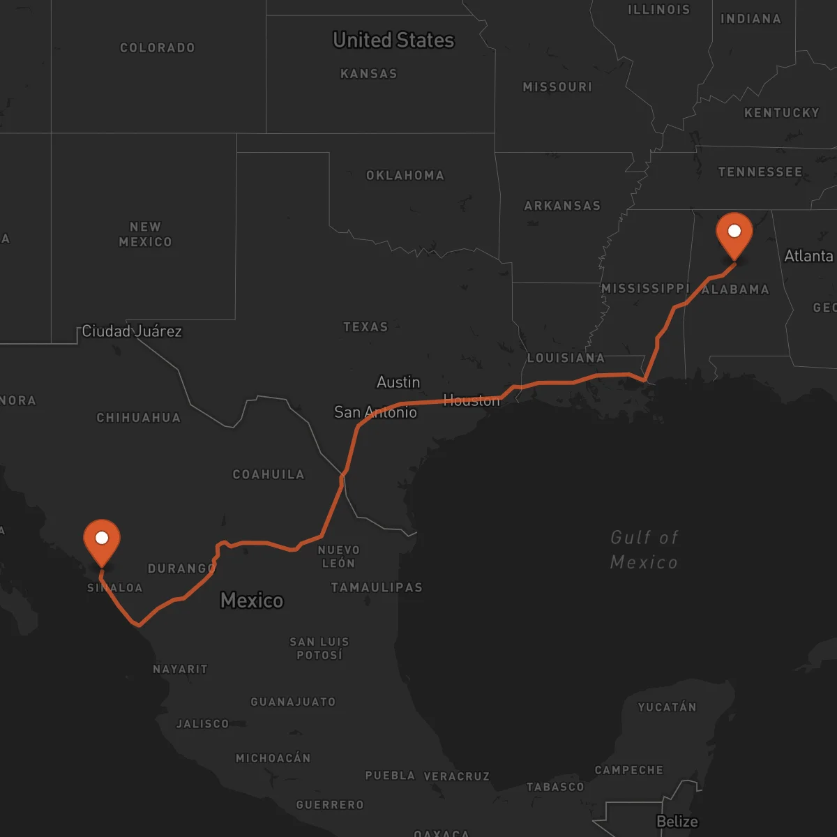 Ruta Birmingham - Culiacán