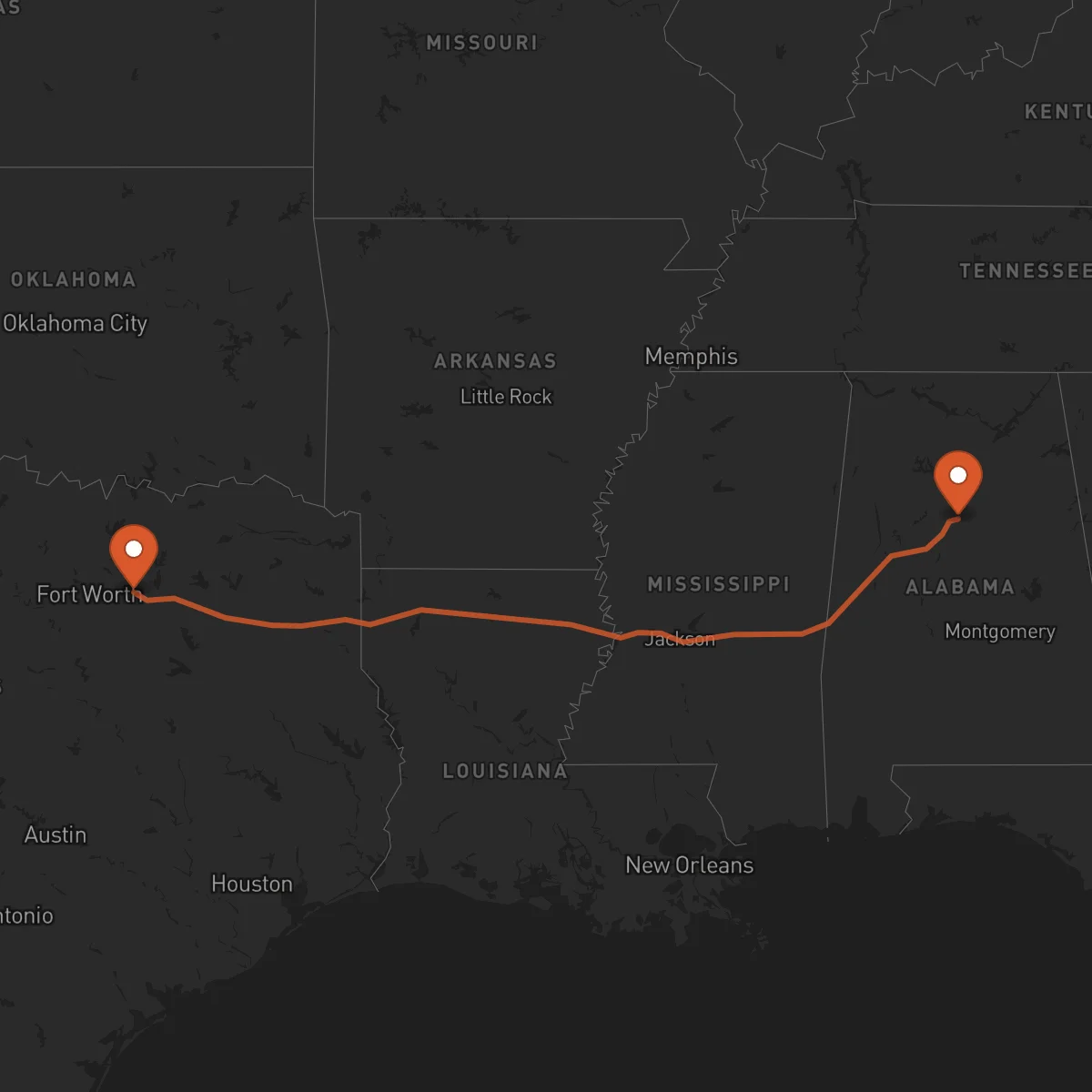 Ruta Birmingham - Dallas
