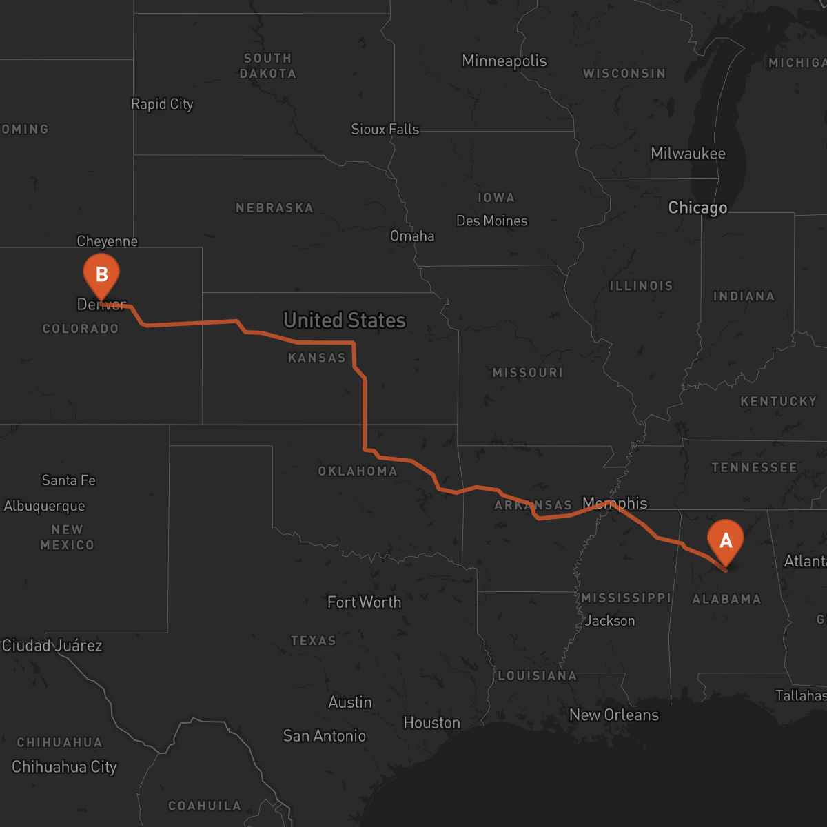 Ruta Denver - Birmingham