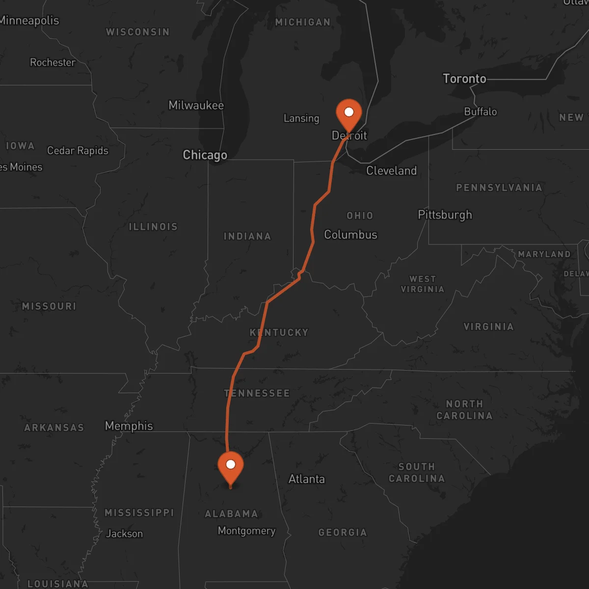 Ruta Detroit - Birmingham