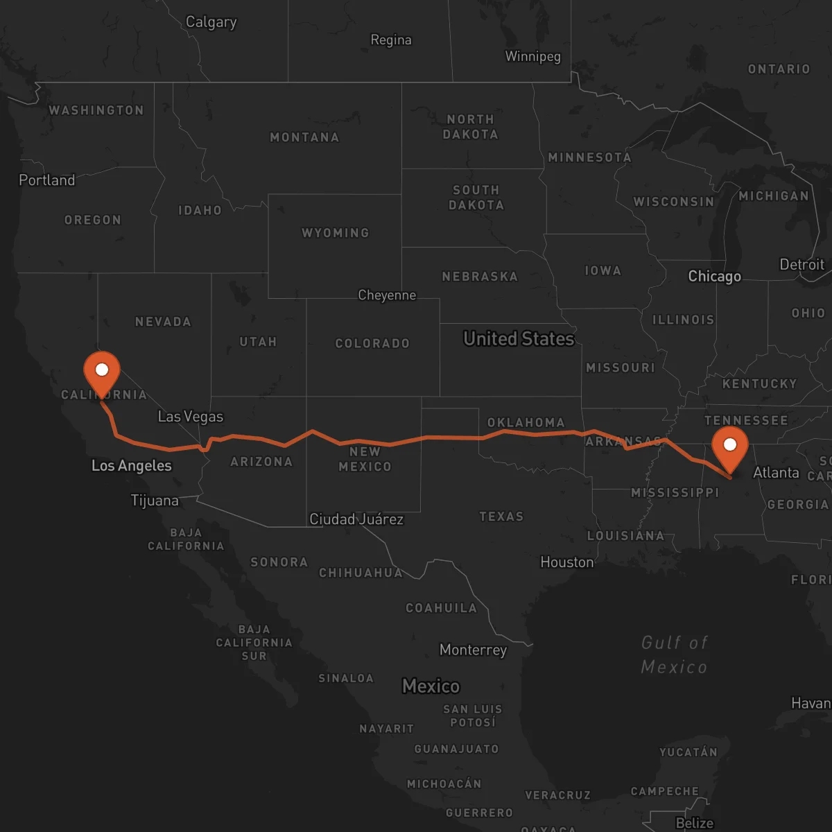 Ruta Fresno - Birmingham