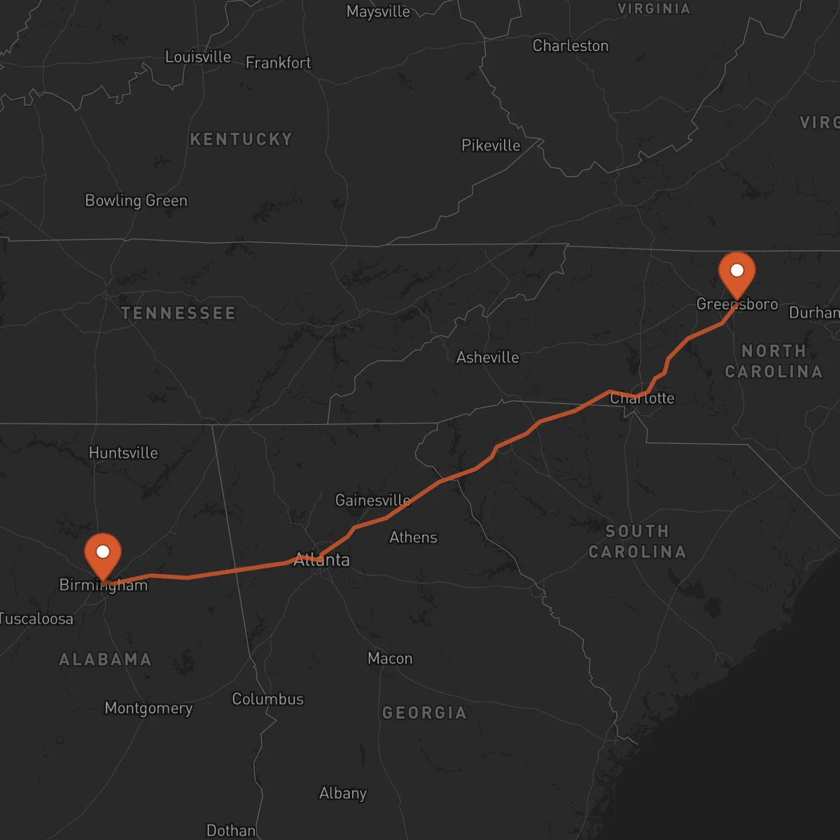 Ruta Birmingham - Greensboro