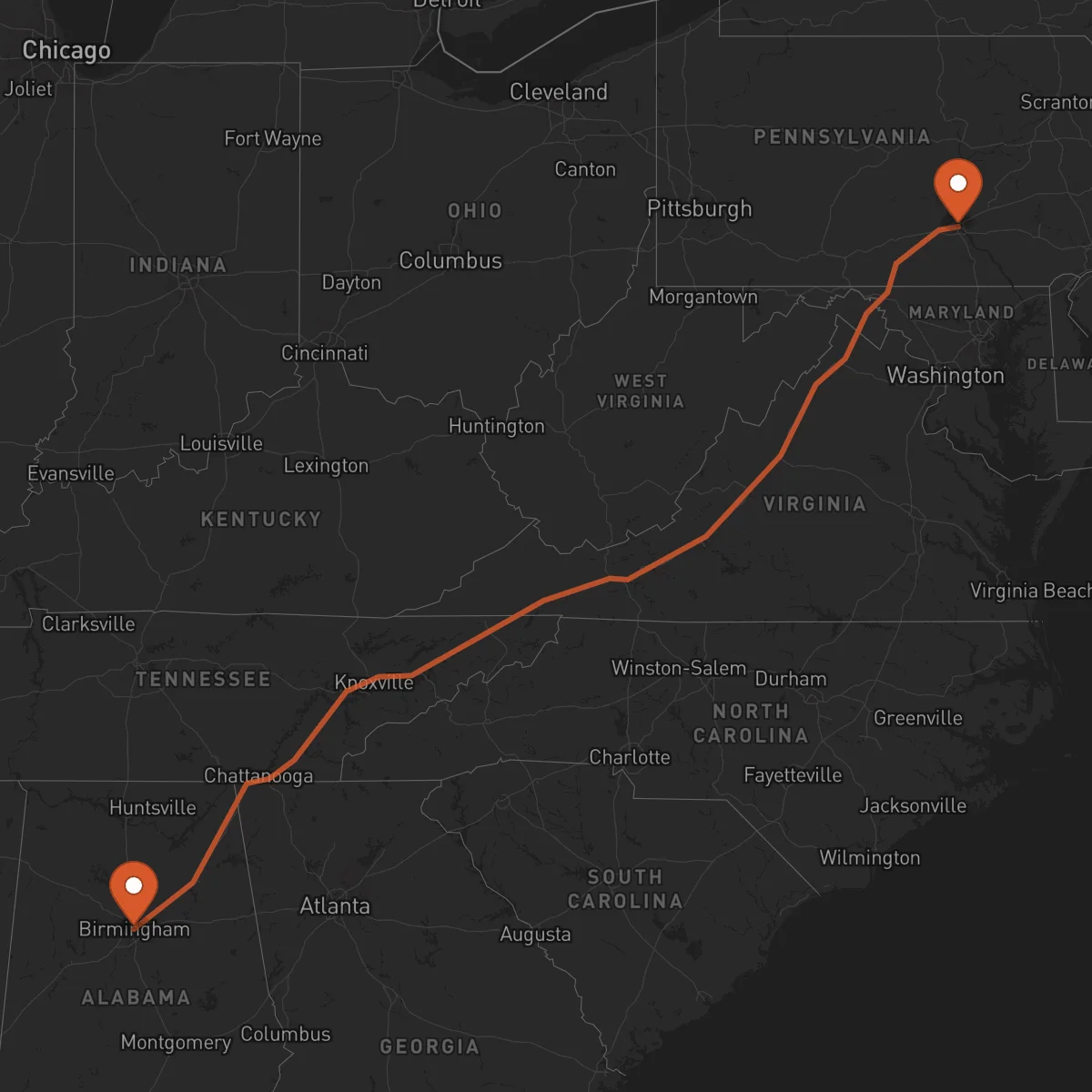 Ruta Birmingham - Harrisburg