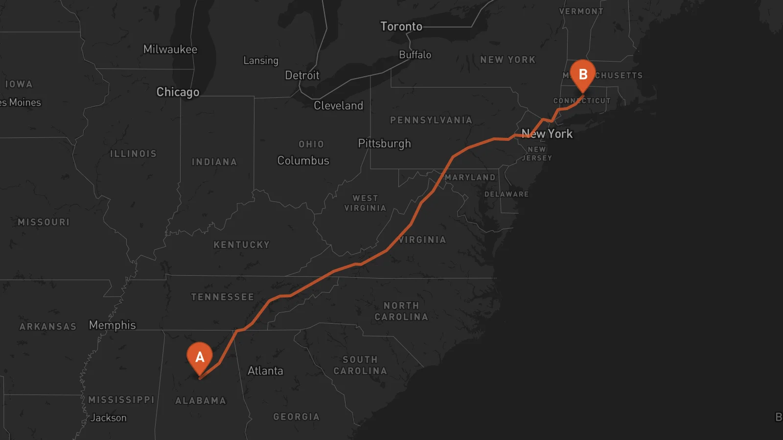 Ruta Birmingham - Hartford