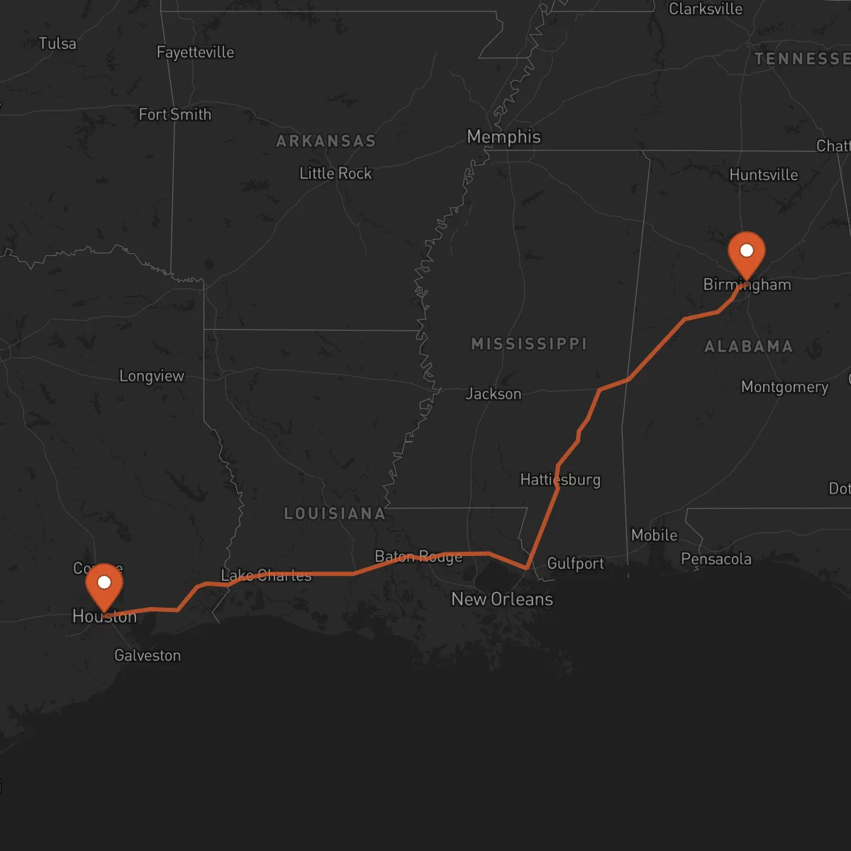 Ruta Houston - Birmingham
