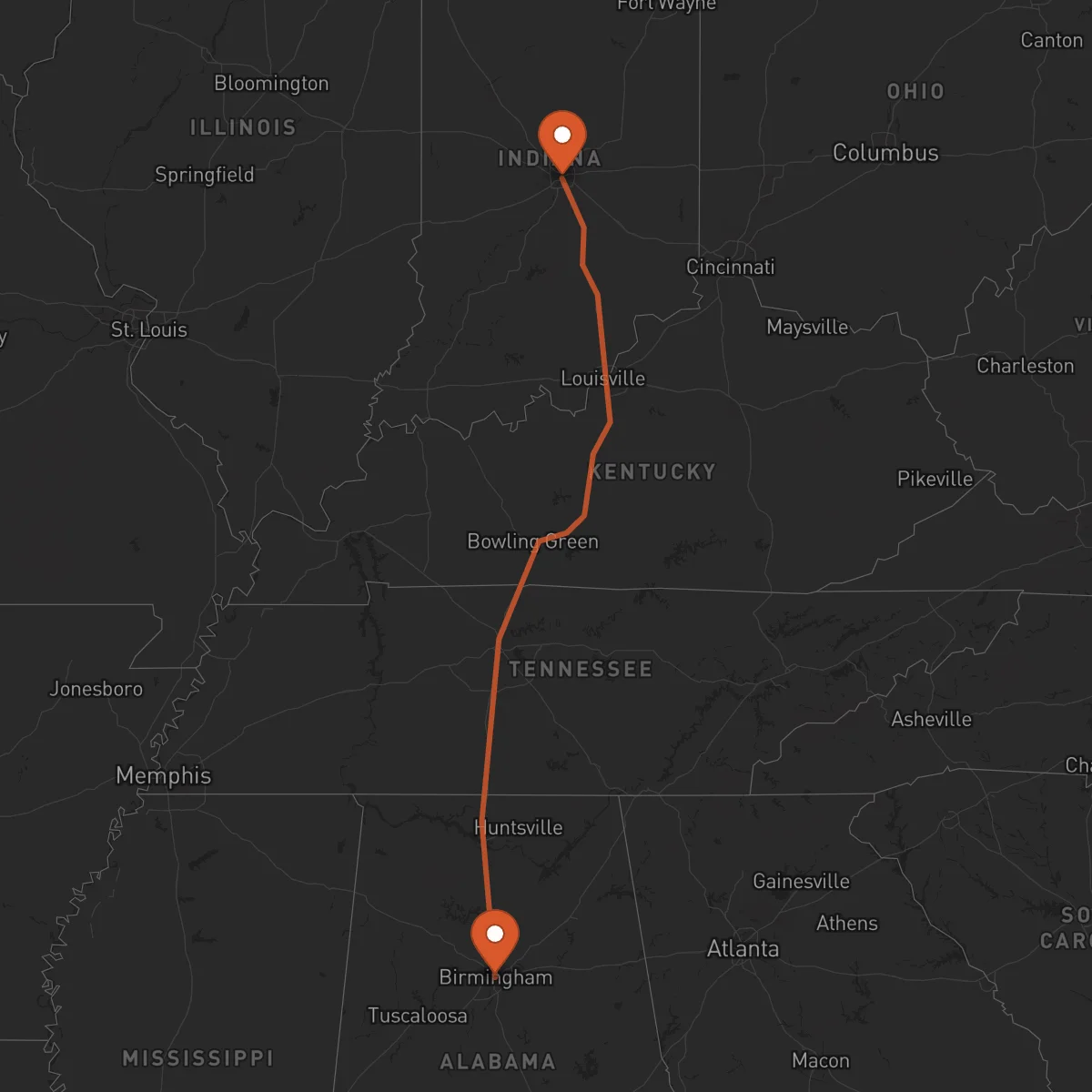Ruta Birmingham - Indianapolis