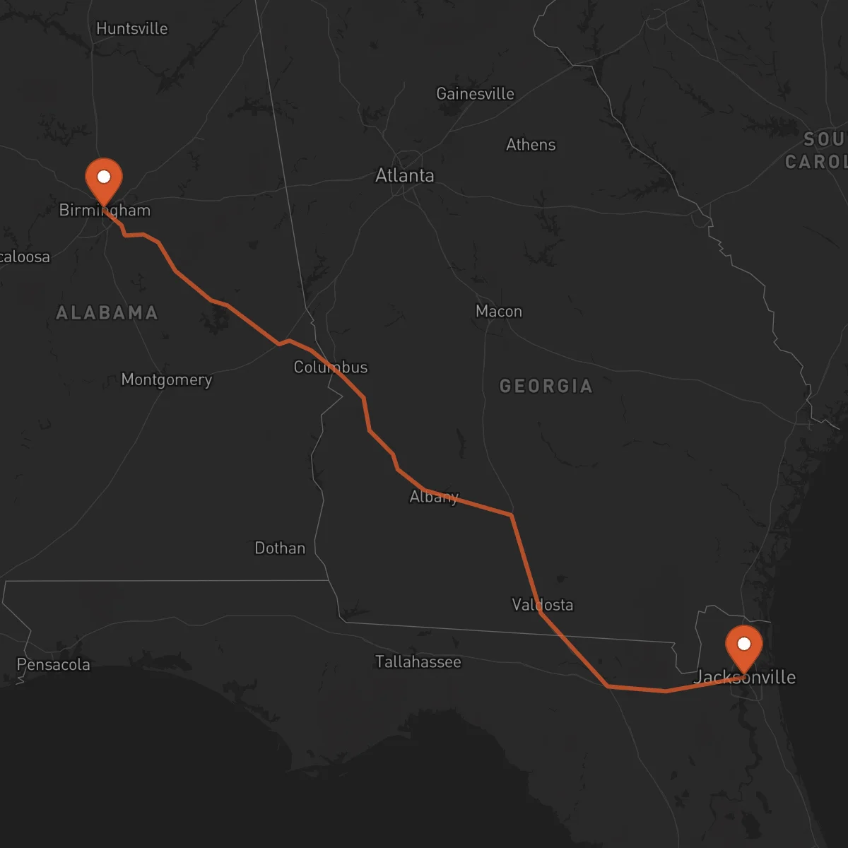 Ruta Birmingham - Jacksonville