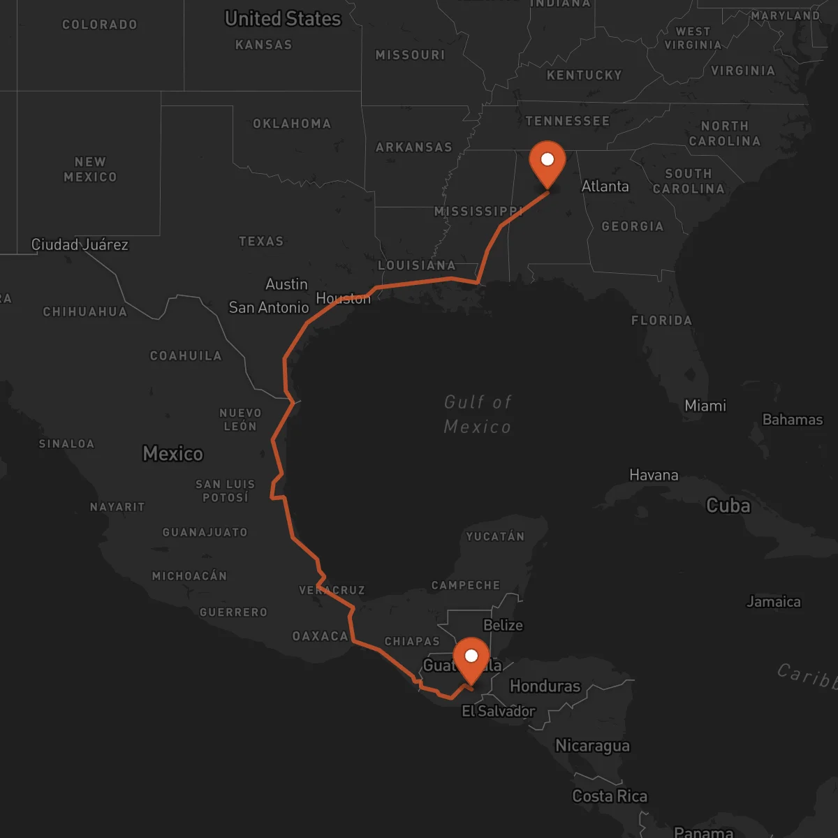 Ruta Birmingham - Jalapa