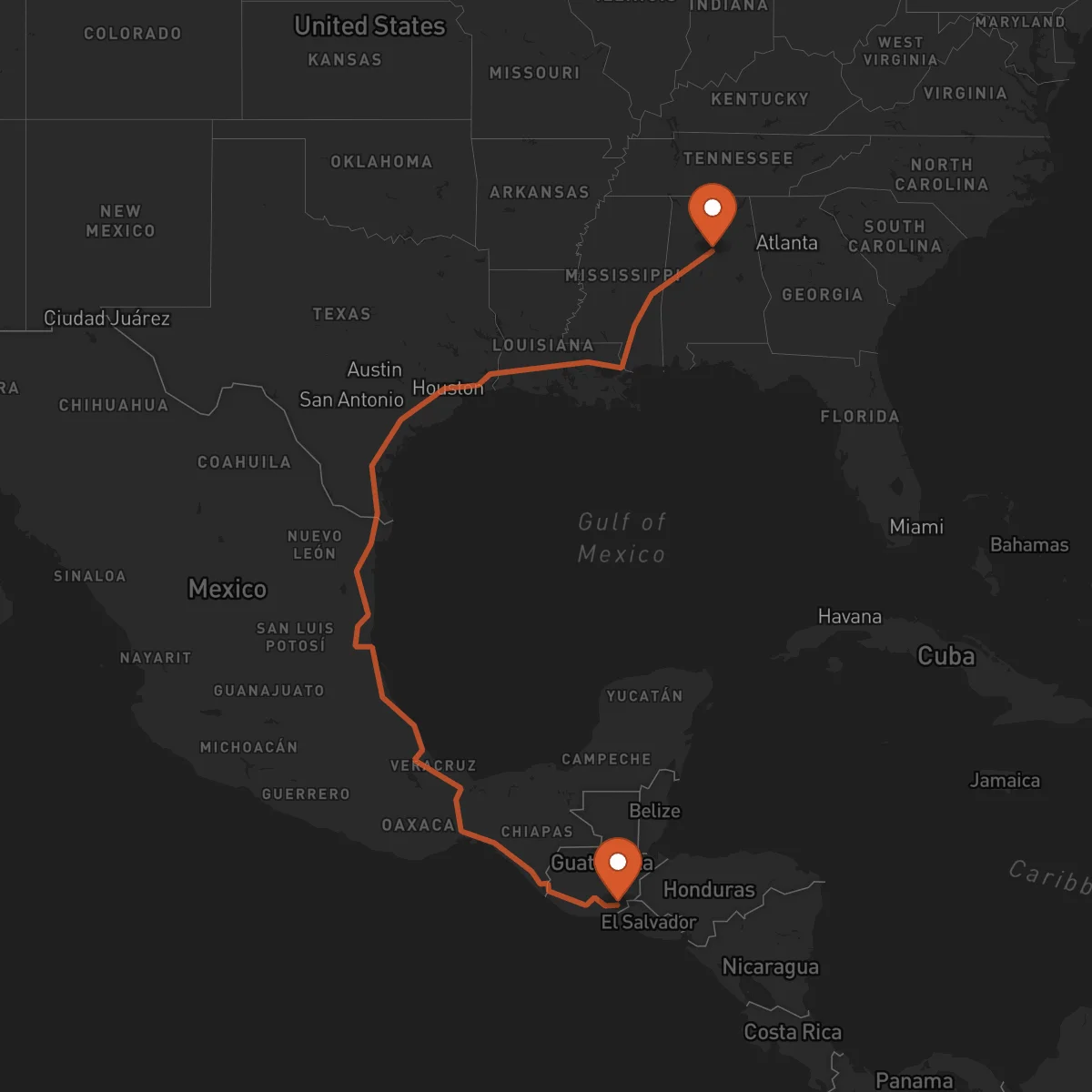 Ruta Birmingham - Jutiapa
