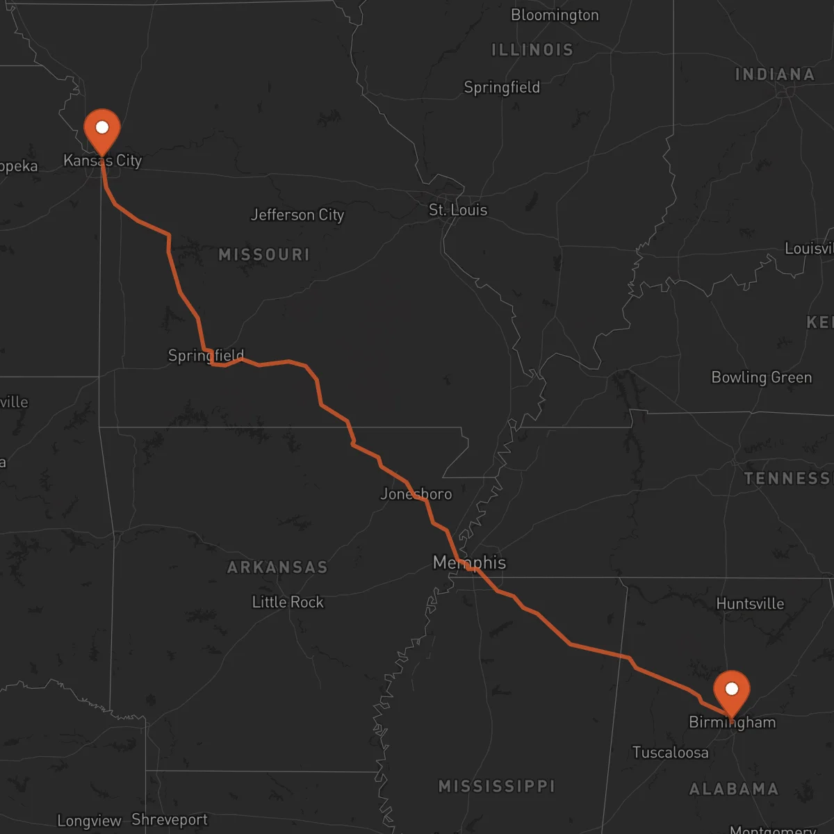 Ruta Kansas City - Birmingham