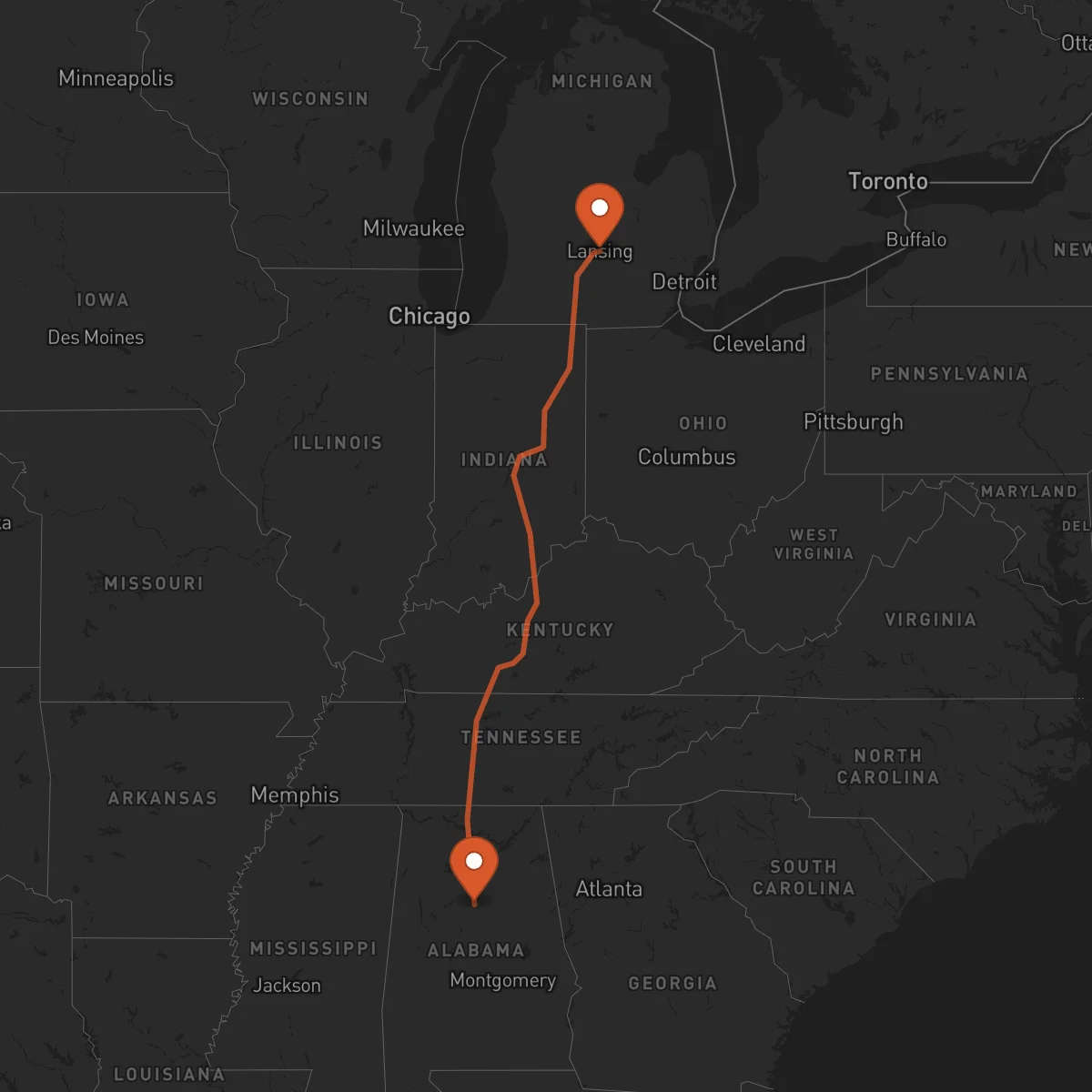 Ruta Lansing - Birmingham