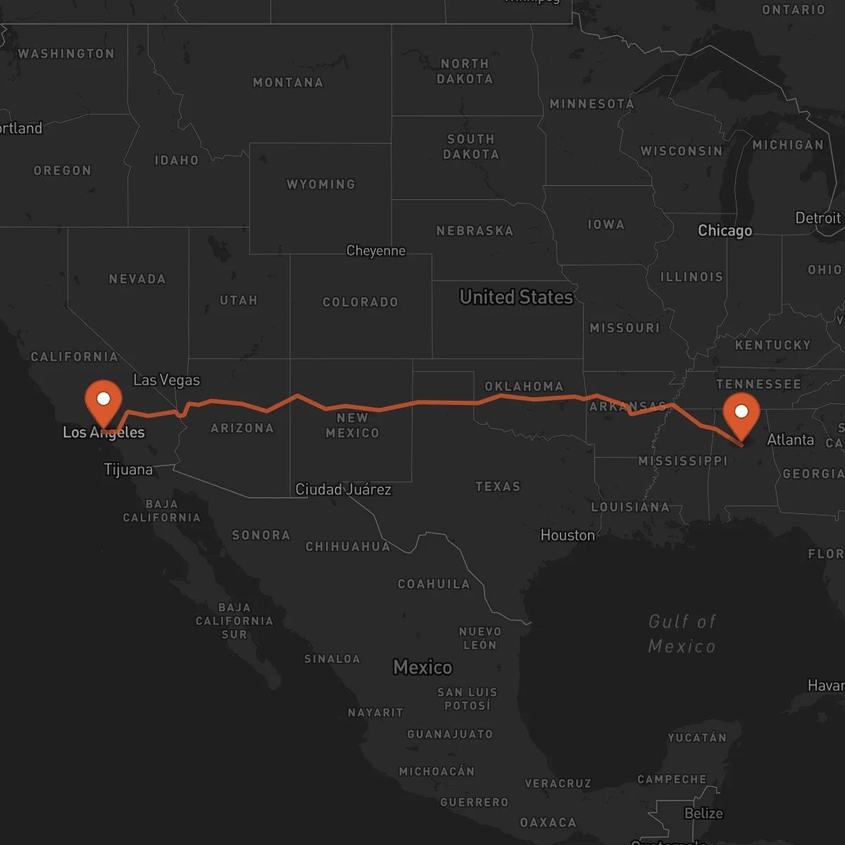 Ruta Birmingham - Los Angeles
