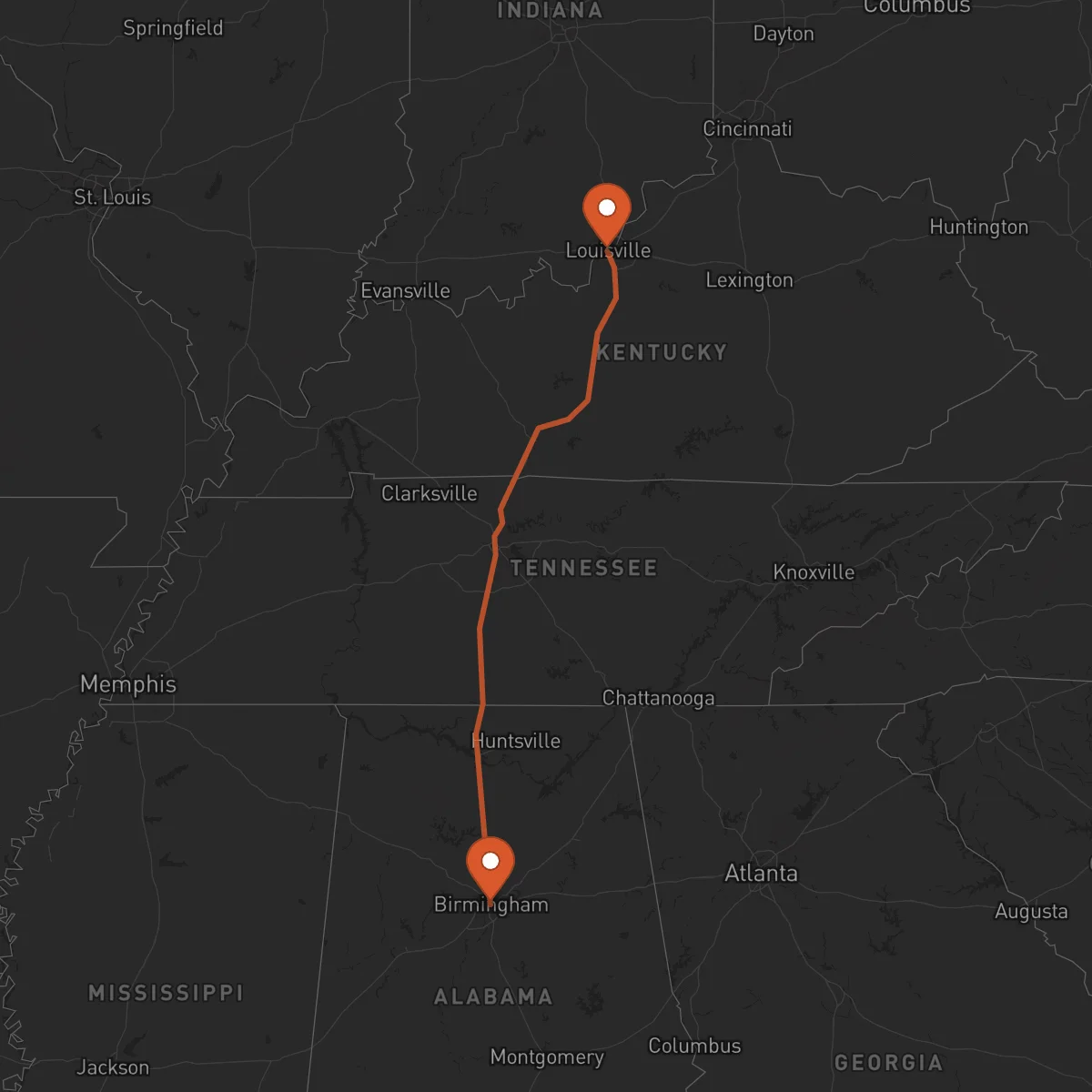 Ruta Louisville - Birmingham