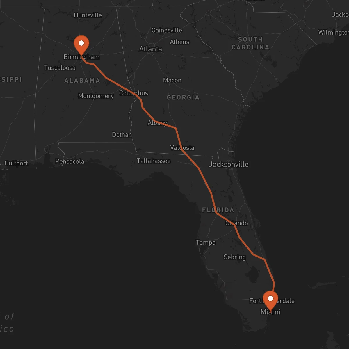 Ruta Miami - Birmingham